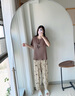 安之伴【巨涼感】家居睡衣女款夏季純棉休閑寬松短袖可外穿帶胸墊套裝 橡子褐 M 曬單實拍圖
