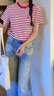 Teenie Weenie小熊女裝條紋T恤2025年夏季新款圓領航海系休閑短袖 紅色 L 170 曬單實拍圖