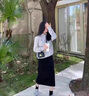 TKSY加厚燈芯絨半身裙女秋冬天配毛衣中長(cháng)款小個(gè)子a字開(kāi)叉一步包臀裙 黑色 XXS 曬單實(shí)拍圖