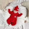 湯尼倍兒新生兒連體衣紅色滿月服春秋季衣服初生寶寶新年服系帶哈衣 紅色 59cm 曬單實(shí)拍圖