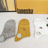 浪莎【七夕送女友】襪子女100%純棉夏季抗起球抗菌防臭吸汗透刺繡女襪 愛心-卡其+粉+灰+白+姜黃 5雙 均碼 曬單實拍圖
