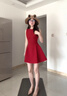 GARNUO紅色連衣裙女夏法式絕美禮服裙貝微微收腰顯瘦無(wú)袖背心紅裙子短裙 紅色 S 【80-100斤】 曬單實(shí)拍圖
