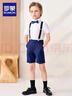 羅蒙兒童背帶禮服套裝男童禮服鋼琴演出服中大童英倫風 藏青套裝 150 曬單實拍圖