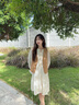 香影【云朵出逃】波西米亞杏白色連衣裙女2025秋新款萊賽爾天絲裙 杏色 S 曬單實拍圖
