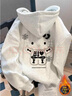 魯雅爾 日系慵懶風kitty貓連帽衛(wèi)衣女春秋季保暖上衣服復古休閑寬松外套 白灰色常規(guī) L 【建議100斤到120斤】 曬單實拍圖