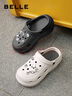 百麗（Belle）水鉆洞洞鞋女增高厚底休閑拖鞋B5V1DBP4 米白 38-39 【標準碼】 曬單實(shí)拍圖