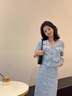 薩拉維夫 SLLAVIF套裝女氣質(zhì)小香風(fēng)套裝裙女夏季2025新款感短袖上衣半身裙兩件套女 晴空藍(lán) S 曬單實(shí)拍圖