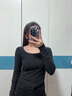 方領(lǐng)打底衫女秋冬內(nèi)搭長袖t恤女洋氣百搭修身顯瘦上衣 愚仁服飾1039黑色 XL 曬單實(shí)拍圖