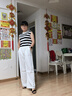 雅黛絲薇休閑褲女裝夏裝搭配一整套2025新款衣服穿搭高級(jí)感直筒褲兩件套裝 條紋上衣+白色褲子 S 曬單實(shí)拍圖