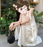 LPOX裙子女夏季2025新款甜美長(zhǎng)款吊帶女連衣女裙顯瘦時(shí)尚溫柔風(fēng)米白色 L 建議（101-120斤） 曬單實(shí)拍圖