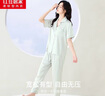 紅豆居家仿真絲睡衣女春夏短袖長(cháng)褲冰絲滑爽輕薄薄荷綠170/92A 曬單實(shí)拍圖