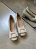 森達淺口單鞋女款春新商場(chǎng)同款通勤粗跟小皮鞋XPN02CQ5 米白 37 曬單實(shí)拍圖