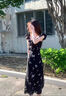爾山集蝴蝶飛袖連衣裙黑色連衣裙小個子女夏2025新款飛袖包臀魚尾長裙 小飛袖碎花裙S 曬單實(shí)拍圖