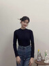 艾方鳥大碼打底衫女胖mm春秋半高領(lǐng)莫代爾長袖T恤內(nèi)搭修身百搭面膜T上衣 黑色 4XL（180-200斤） 曬單實(shí)拍圖