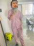 貓人（MiiOW）睡衣女士純棉帶胸墊一體春夏短袖短褲外穿大碼女式家居服套裝 【100%棉-短袖短褲+長(cháng)褲】香芋紫 XL 【建議重120-140斤】 曬單實(shí)拍圖