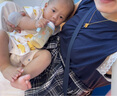 BASIC HOUSE/百家好復(fù)古撞色格子蕾絲拼接連衣裙女2025夏顯瘦長裙 藏青色 M 曬單實拍圖