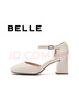 百麗（Belle）禮物氣質(zhì)優(yōu)雅單鞋女25春新真皮方跟舒適單鞋3S631AK5 米色 35 (225mm) 曬單實(shí)拍圖