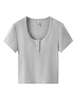 森馬（Semir）短袖t恤女短款小性感亨利領(lǐng)氣質(zhì)2025夏純色修身上衣109325100014 曬單實(shí)拍圖