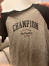 Champion冠軍短袖插肩袖圓領(lǐng)25夏季新款刺繡純棉T恤撞色拼接潮牌 黑色灰色拼接 L 曬單實(shí)拍圖