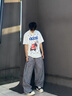OEMG  慵懶風(fēng)格紋休閑褲子男士秋季新款潮流直筒運動寬松闊腿百搭長褲 黑色 XL [建議110-130斤] 曬單實拍圖