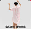 蕉內絲絲520H睡裙女士夏季短袖冰絲涼感寬松襯衫印花睡衣長(cháng)裙家居服 【刺繡】荷粉條紋-櫻桃 XL 曬單實(shí)拍圖
