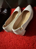 紅蜻蜓淺口單鞋春季女鞋粗跟高跟鞋法式通勤女皮鞋WLB15058米色35 曬單實(shí)拍圖