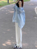妍莉芬（yanlifen）休閑褲女夏季女裝2025茶系穿搭衣服一整套炸街時尚三件套裝褲子 藍(lán)色襯衫+米白休閑褲 XL 【120-135斤】 曬單實(shí)拍圖