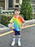 小學(xué)生校服秋裝棉亮色運(yùn)動(dòng)班服彩虹t幼兒園園服套裝畢業(yè)照短袖T恤 桔色夏裝男生 140 cm 曬單實(shí)拍圖