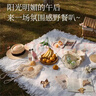 斐月伽野餐布墊子桌布戶外露營沙發(fā)毯子沙灘春游地墊民族風海邊拍照法式 白色T格-90*150cm 曬單實拍圖