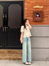 夏雨瑤高腰闊腿牛仔褲女2025春秋新款復(fù)古毛邊設(shè)計(jì)顯高顯瘦九分直筒褲子 藍(lán)色 （無腰帶） XL 建議115-125斤 曬單實(shí)拍圖