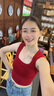 莫代爾酒紅色u型美背自帶胸墊背心女夏季內(nèi)搭無袖t恤外穿辣妹短款上衣 曬單實(shí)拍圖