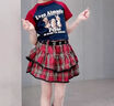 哈羅小黃鴨 HAL.DUCKjk套裝女童夏裝2025新款女大童夏季學(xué)院風(fēng)裙子兒童網(wǎng)紅炸街百褶裙 套裝送腰帶美式短袖+格子半身裙 120 cm 曬單實拍圖