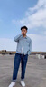花花公子（PLAYBOY）破洞牛仔外套男士休閑寬松大碼春秋季2025新款青少年工裝港風(fēng)夾克 淺藍(lán)色 XL （建議126-140斤） 曬單實(shí)拍圖