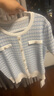 尚都比拉小香風(fēng)針織衫女夏季毛織撞色條紋軟糯彈力圓領(lǐng)上衣 藍(lán)色 L  曬單實(shí)拍圖