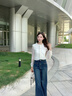 香影闊腿牛仔褲女2025秋季新款丹寧風(fēng)復(fù)古寬松梨形身材高腰直筒褲 牛仔藍(lán) S 曬單實(shí)拍圖