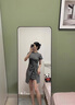 小野七天茶歇法式氣質(zhì)灰色收腰連衣裙女夏季2025新款短袖圓領(lǐng)小眾設計短裙 灰色 M 【80-95斤】 曬單實(shí)拍圖