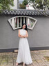 白色不透連衣裙夏韓版中長(zhǎng)款顯瘦仙女刺繡蕾絲裙吊帶套裝裙HMR312 白色 S 曬單實(shí)拍圖