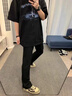 卡圖弛cra黑色美式微喇牛仔褲男女夏季高街vibe窄版顯瘦情侶直筒長(zhǎng)褲子 黑色 XL 曬單實(shí)拍圖