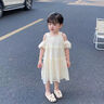 女童夏裝連衣裙2025新款夏天裙子兒童露肩公主裙小女孩夏季雪紡裙 氣質(zhì)露肩裙 140 150碼建議身高CM左右 曬單實拍圖
