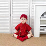 G.DUCKKIDS小黃鴨一周歲禮服男寶寶抓周衣服國(guó)風(fēng)百天百日宴滿月嬰兒衣服夏季 紅色+香囊 90cm 90碼建議1~2歲【 80-】cm 曬單實(shí)拍圖