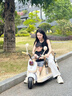 ZOCO兒童電動(dòng)摩托三輪車(chē)可坐大人1-6歲男女孩寶寶雙人駕駛遙控玩具車(chē) 卡其色：雙驅+早教音樂(lè )+雙人座椅 曬單實(shí)拍圖