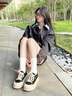 卡丹路復(fù)古2025新款板鞋女厚底小白鞋女春秋季增高女鞋運(yùn)動(dòng)休閑德訓(xùn)鞋 黑色 37 曬單實(shí)拍圖