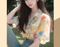 媽媽夏裝短袖t恤2025新款洋氣中老年女裝時尚翻領(lǐng)冰絲小衫兩件套 橘粉 XL  (建議115-125斤) 曬單實(shí)拍圖