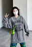 矜持范衛衣女復古高街字母衛衣女秋冬季新款加絨簡(jiǎn)約印花寬松外套圓領(lǐng) 深灰色-薄款【春秋薄款版】 M 85-105斤 曬單實(shí)拍圖