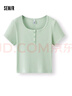 森馬（Semir）涼感T|短袖T恤女夏季短款方領(lǐng)純色緊身正肩氣質(zhì)辣妹101325100010 曬單實(shí)拍圖