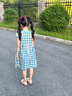 FIDQIOG國際品牌夏季新款女童公主裙胖小女孩可愛連衣裙2025 藍色【格子款】 【現(xiàn)貨速發(fā)】 140 cm 曬單實拍圖