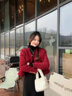 TKSY短款小香風(fēng)羽絨服女冬輕薄白鴨絨內(nèi)膽小個子羊毛外套紅色呢子大衣 酒紅色 S【體重88-95斤】 曬單實拍圖