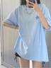 名創(chuàng  )優(yōu)品（MINISO）夏季男士短袖t恤重磅純棉易打理半袖藍色楓葉冰絲防曬運動(dòng)體恤男 【100%純棉】冰川藍(藍楓胸標) L /175(30天質(zhì)量問(wèn)題全額退) 曬單實(shí)拍圖
