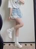 NICE MREO夏季配裙子淺口單鞋子女2025新款帆布鞋魔術(shù)貼百搭透氣厚底小白鞋 白色 37 曬單實(shí)拍圖