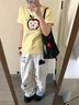 LDBE美式高街格子翻邊口袋工裝牛仔褲女夏季小狗刺繡寬松直筒闊腿長褲 白色 S 曬單實拍圖